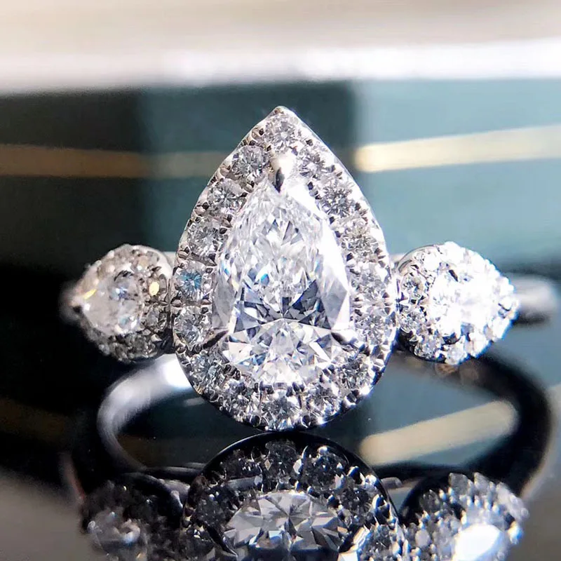

Luxury Water Drop Pear Shaped Zircon Wedding Engagement Rings Shiny CZ Stone Graceful Party Accessories Gift Fashion Jewelry