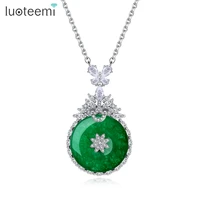 luoteemi atrractive round green stone pendant necklace for women wedding banquet clear cz elegant fashion jewelry gift colgantes