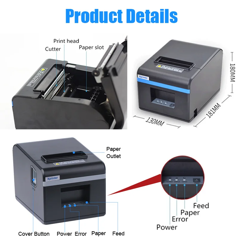 Термопринтер чеков bluetooth pos-принтер 80 мм USB ethernet-порт автоматический резак