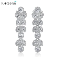luoteemi fashion white gold color clear zircon cz drop bridal long dangle earrings for women fashion luxury wedding jewelry