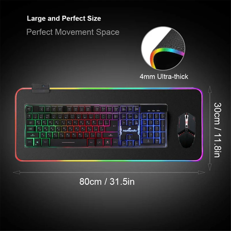 Светодиодный игровой коврик для мыши RGB негабаритный светящийся USB светодиодный