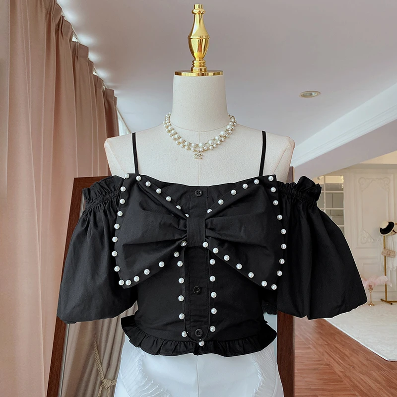 Summer cotton beaded ruffles strapless tops women's vests 2021New women's wear fashion party cropped shoulders vests bra XL