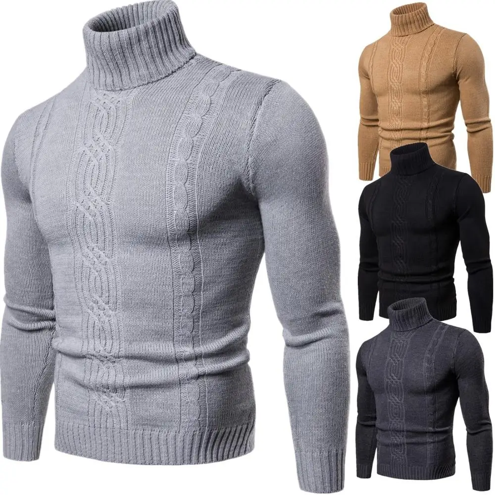 

Hot 2021 fashion autumn winter warmth turtleneck men's high lapel pullover bottoming shirt jacquard knitted sweater men XY019