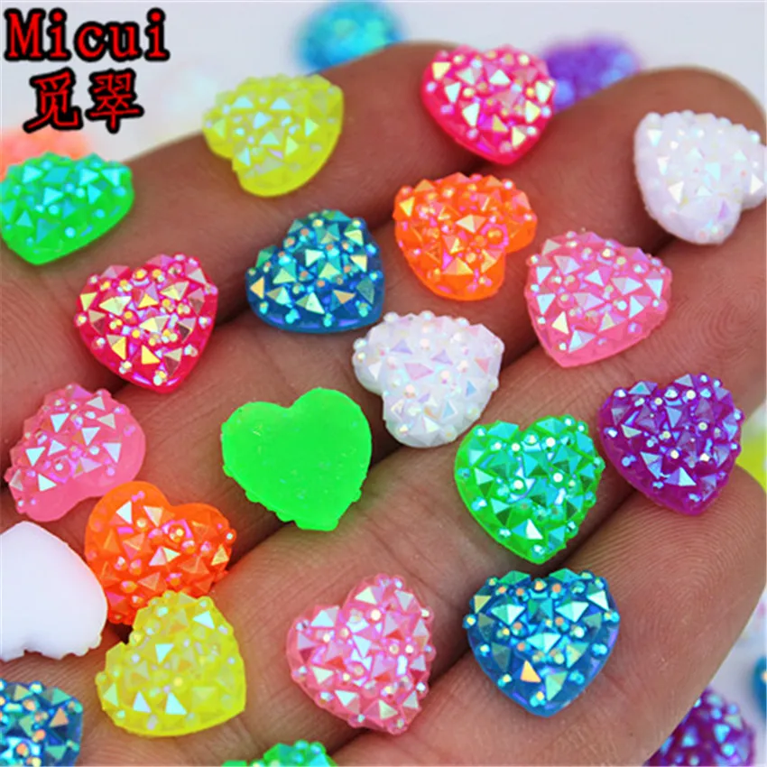 

Micui 70pcs AB Color 11.5mm Heart Resin Rhinestones Crystal Stones Applique Flat Back Non Sewing for Clothes Crafts DIY MC133