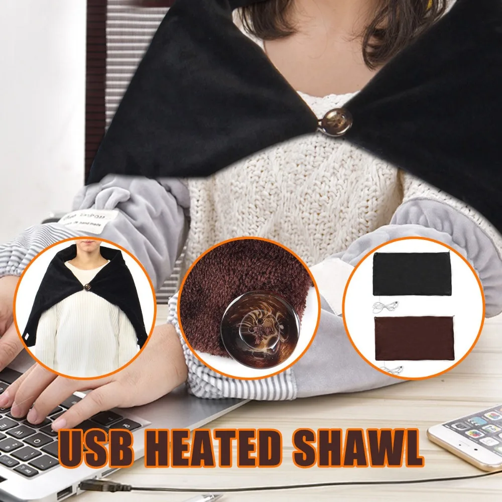 

Black Office Car Electric Warming Heating Blanket Pad Shoulder Neck Mobile Heating Shawl USB Soft 5V 4W Winter Soft Heated Warm