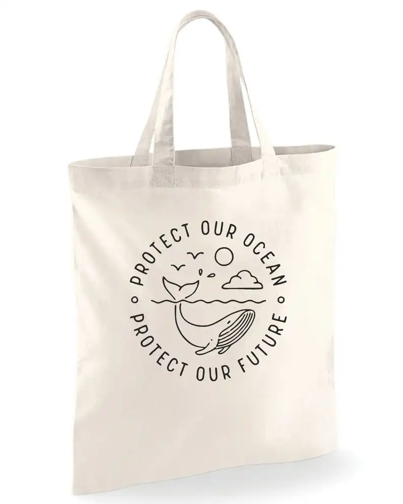 

Protect Our Ocean Protect Our Future Organic Cotton Shoulder Tote Bag shopping bags Travel bag Cosmetic bag handbag with zipper