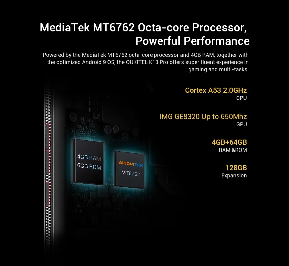 OUKITEL K13 Pro 6,41 ''11000 mAh 4GB 64GB смартфон MT6762 Восьмиядерный Android 9,0 NFC мобильный телефон с функцией распознавания лица 5 V/6A Быстрая зарядка