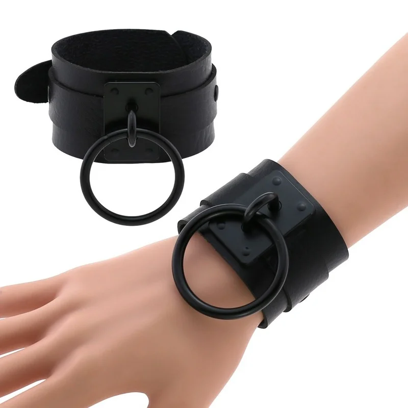 

Decopunk Newest Black O-Round Leather Bracelets for Women Girls 2021 Punk Gothic Anime Wide Bracelet Bangles Men Party Jewelry