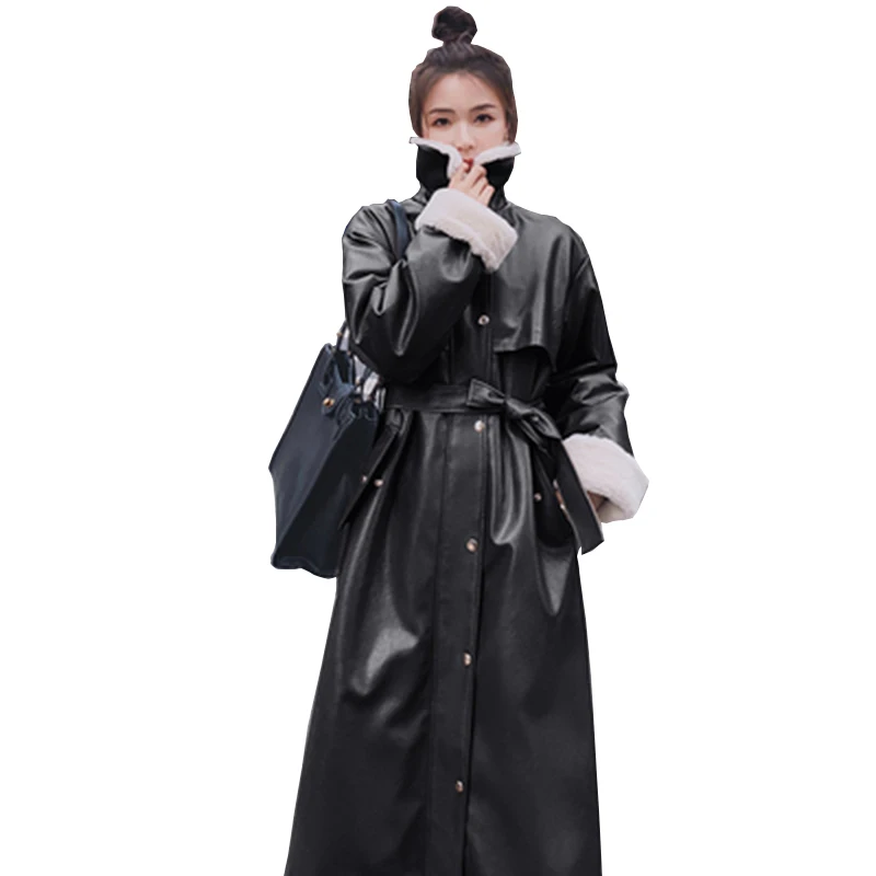 

New Winter Women's Faux Leather Coats Long Cotton Casual Fur Jackets Thick Warm Winter Parkas for Female Overcoat Coat FC1602