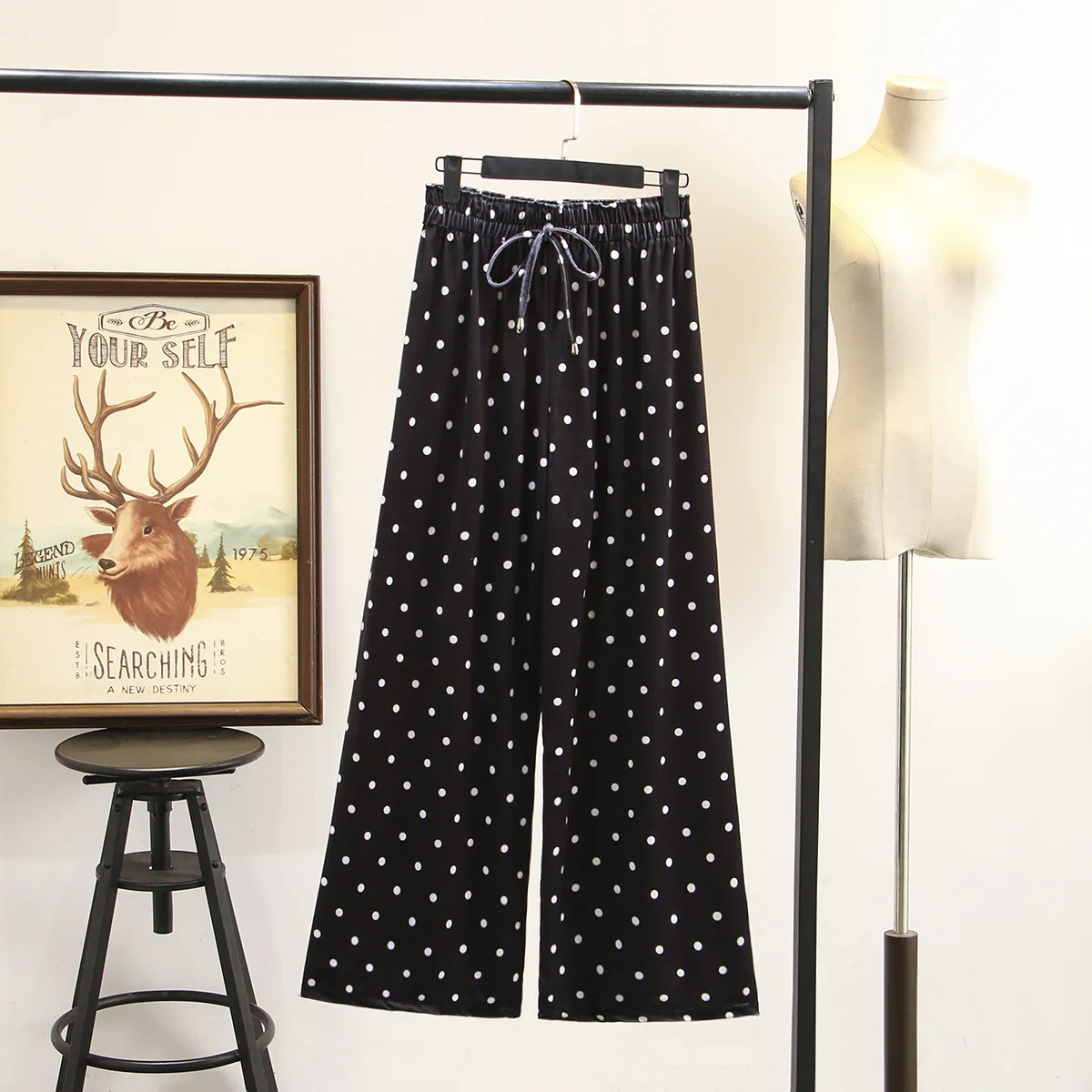 2020 весенние женские широкие брюки облегающие повседневные велюровые в горошек