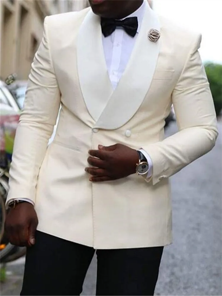 Мужской двубортный смокинг жениха с шалью и лацканами вечерние костюмы на