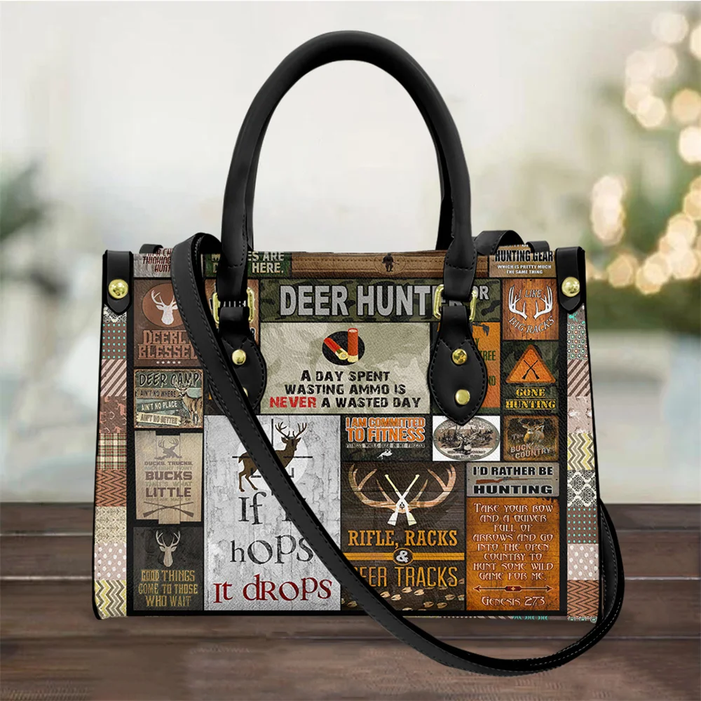 

Маленькая винтажная женская сумка через плечо из искусственной кожи с верхними ручками, женская сумка с принтом оленя для охоты, дамские су...