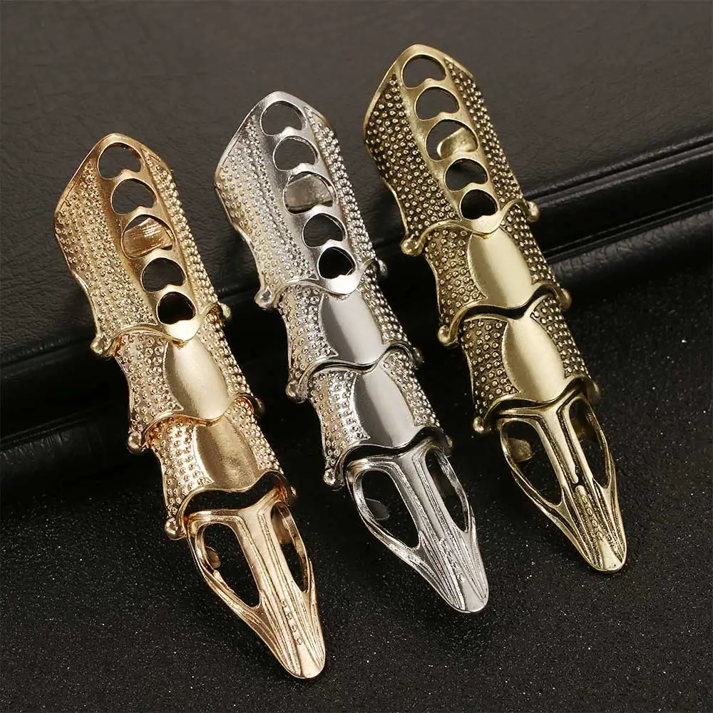 2022 NEW Cool Boys Punk Gothic Rock Scroll Joint Armor Knuckle Metal Full Finger Ring Gold Cospaly DIY Halloween decoration |