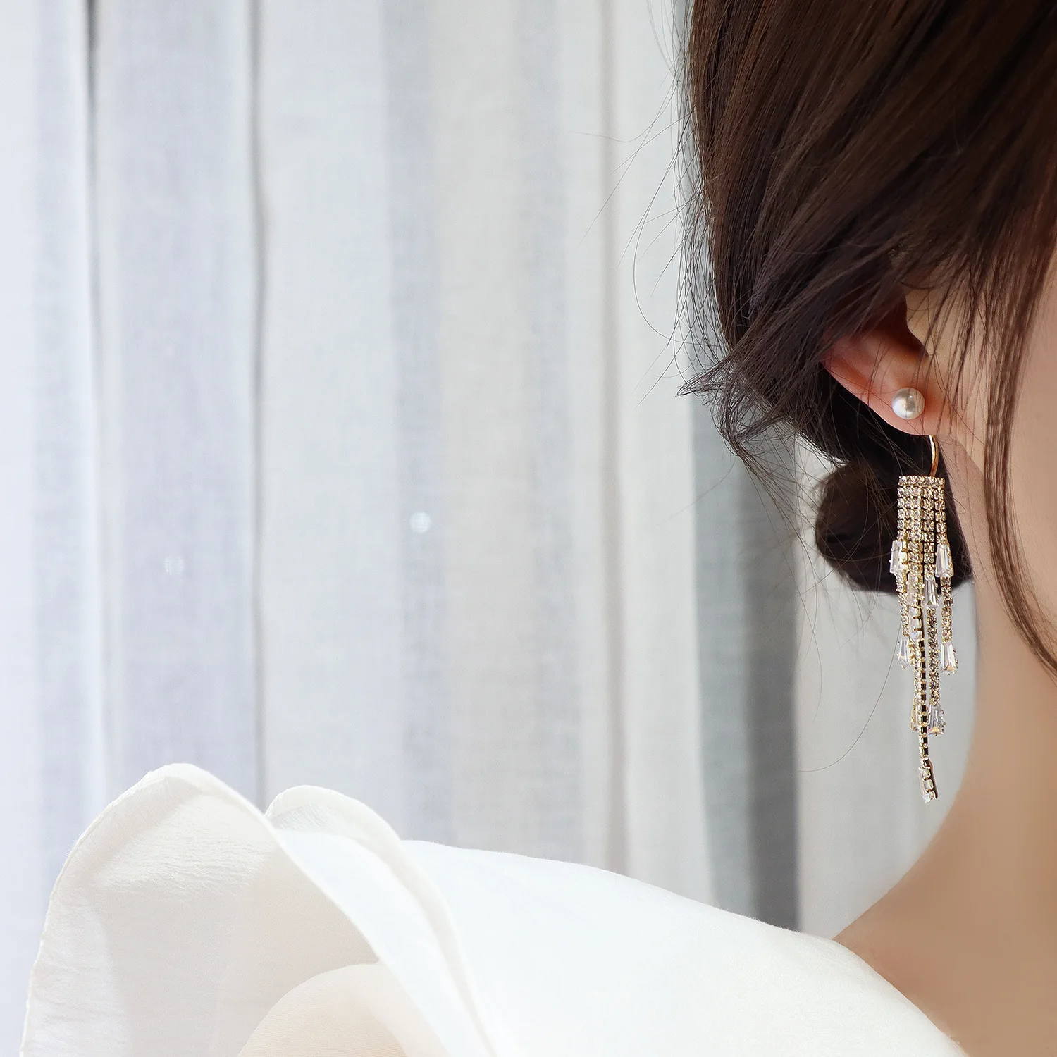

Luxury 14K Real Gold Plated Brilliant Long Earings Women AAA Zirconia Stud Earring for Girls Wedding Jewelry Pendant