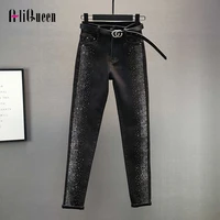spring autumn streetwear women vintage black slim diamonds high waisted jeans ankle length denim pants trousers plus size 3xl