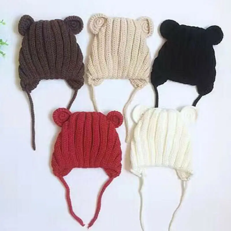 Детская теплая шапочка с милыми медвежьими ушками для маленьких мальчиков и