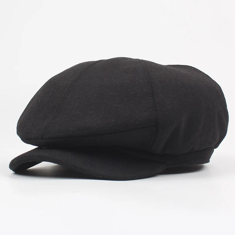 black BUTTERMERE Beckham Newsboy Шапка для мужчин и женщин Duckbill берет однотонная плоская шапка плюща осень зима теплая мужская женская черная восьмиугольная шапка - Цвет: black