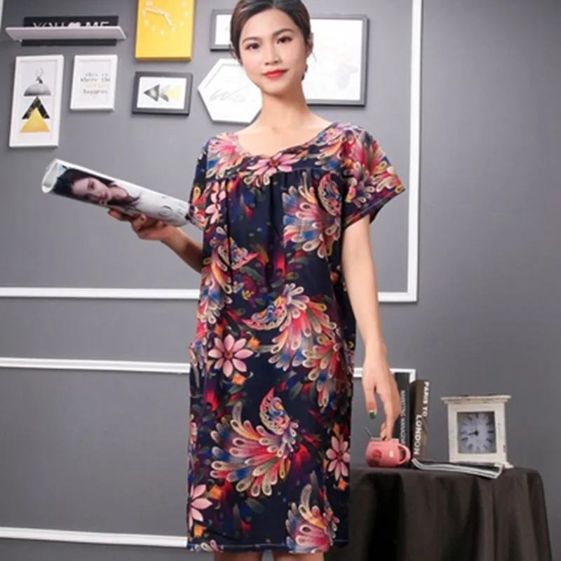 

Summer Home Nightgown Women Casual Nightdress Sleeveless Print Cotton Sleepwear Big Size New Fashion Clothes