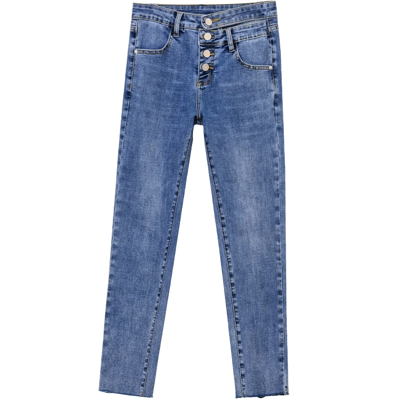 

ZSRS Jeans Women's High Waist Korean Version 2020 Spring New Ankle-Length Elastic Small-foot Fur-edged Pencil Pants