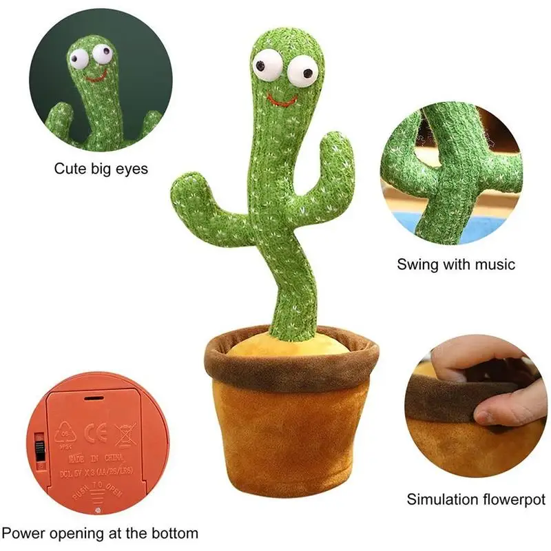 Juguete de Cactus para bailar, canto el&eacute;ctrico, 120 canciones, grabaci&oacute;n luminosa de Cactus para aprender a hablar, peluche giratorio-5