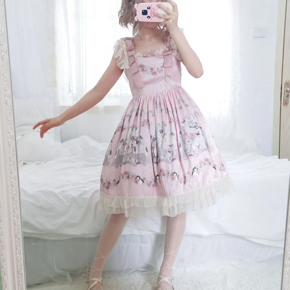 

Lace Ruffle Straped Soft Sister Dress Kawaii Cos Loli Girl Women Vestidos Lolita Dress JSK High Waist Lullaby Dresses