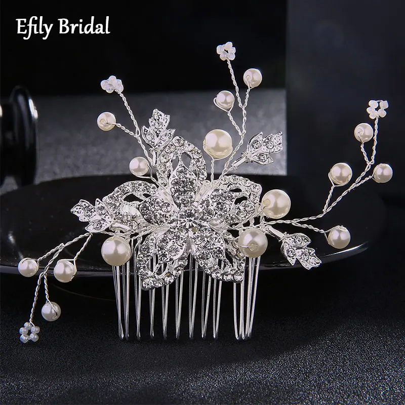 

Efily Sliver Color Wedding Hair Combs Hair Accessories for Women Bridal Headpiece Pearl Hairpin Trendy Jewelry Bridesmaid Gift