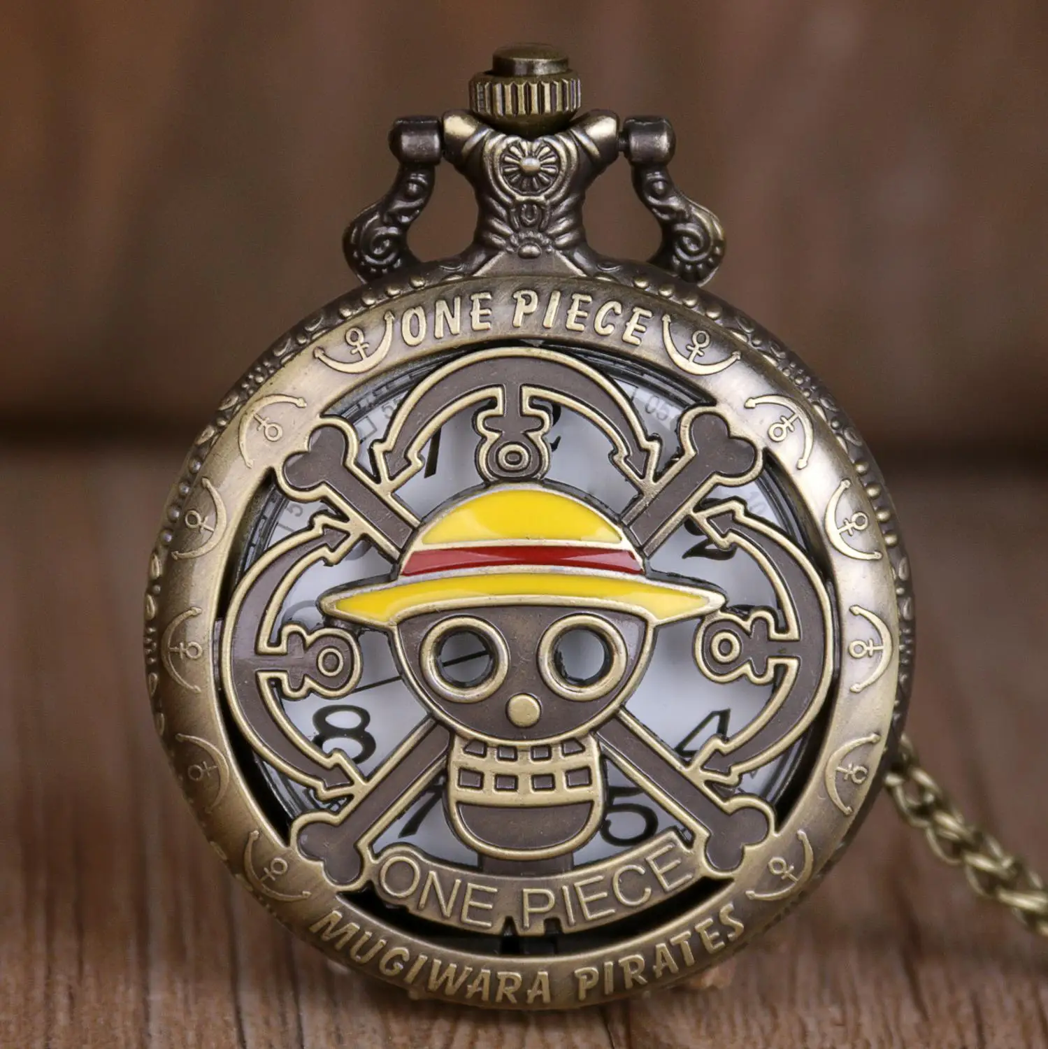 Top Brand Anime Pocket Watch Hot One-piece Skull with Straw Hats Cover Chain Cool Comic Clock Best Gifts for Men Women Children