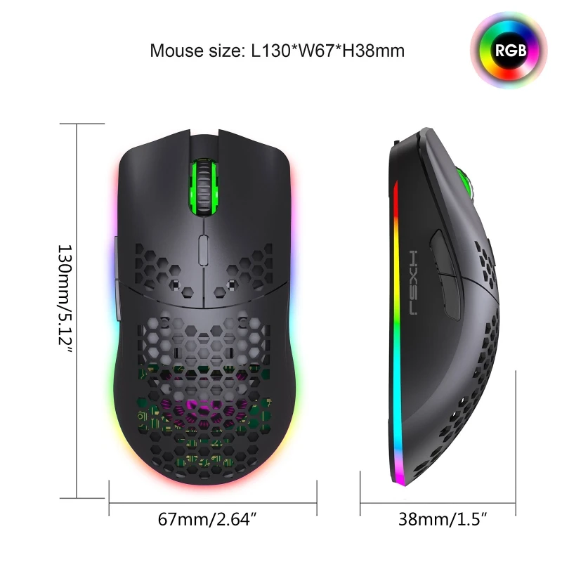 

USB Rechargeable Notebook Desktop Mice T66 Honeycomb Lightweight RGB Backlit 2.4GHz Wireless Mouse for Home Office