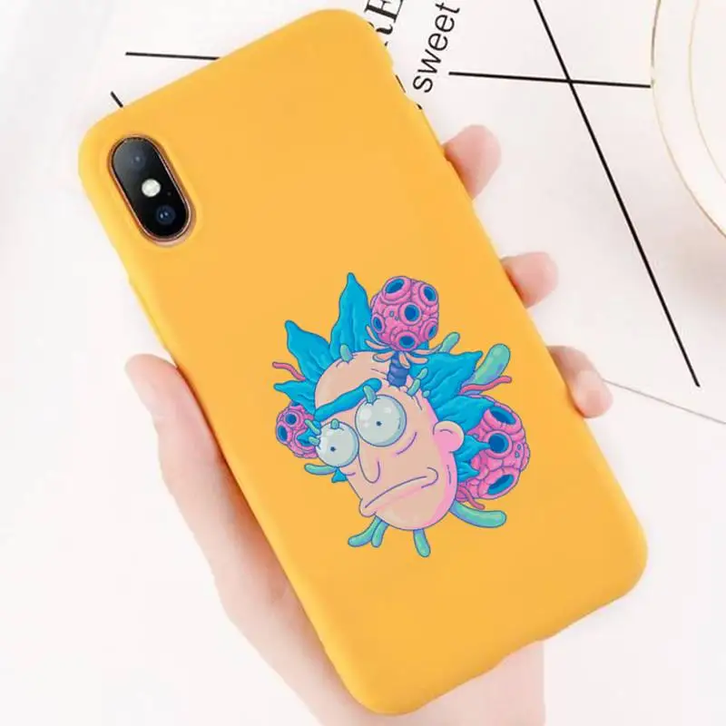 

Cool Cartoon Anime Rick Morty Phone Case Yellow Silicone Cover For Iphone 6 7 8 11 12 plus XR X XS SE2020 11/12PRO Max Cases