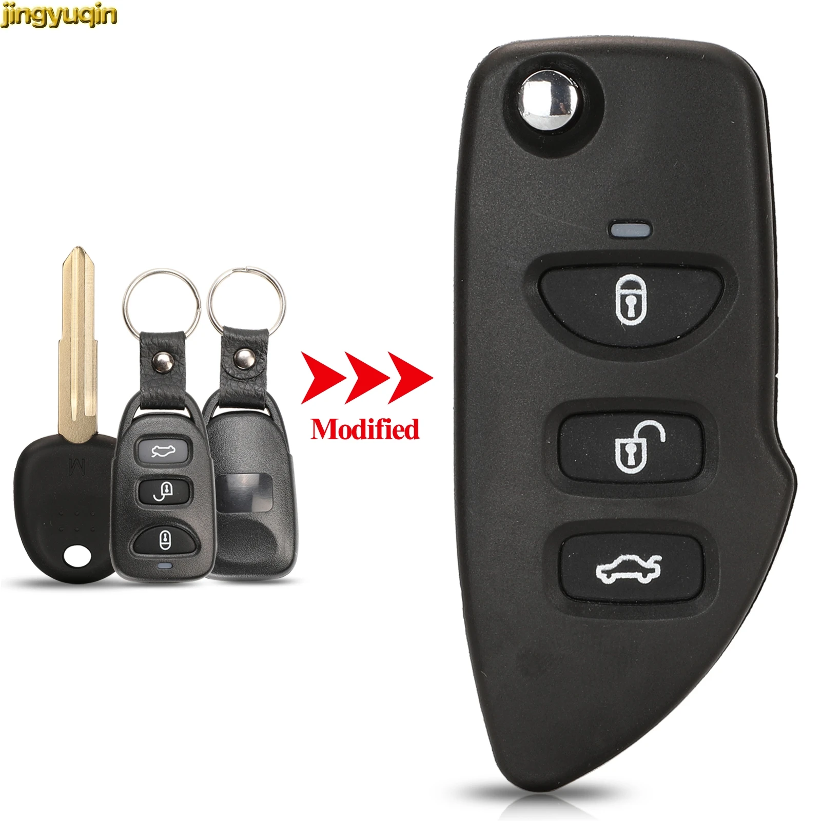 

Jingyuqin Remote Car Key Fob Shell For Hyundai Santa Fe Sonata Kia Sorento 2002-2009 3 Buttons Right Blade with Battery Holder