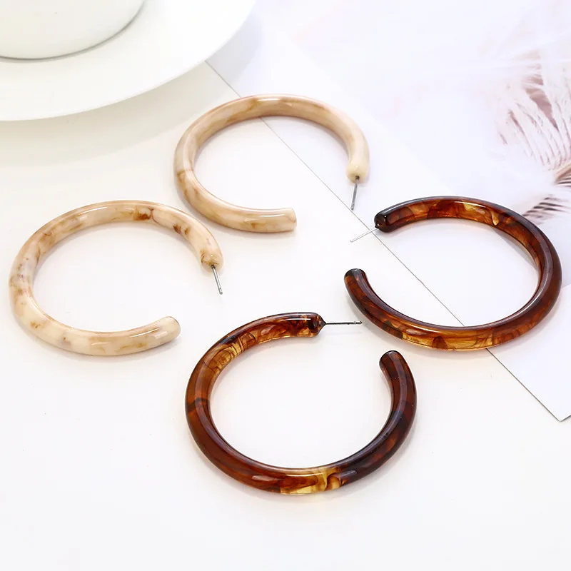 

Big Brown Acrylic Hoop Earrings for Women 2020 Fashion Bohemia ZA Acetate Resin Circle Statement Hoops Earrings Female Jewelry