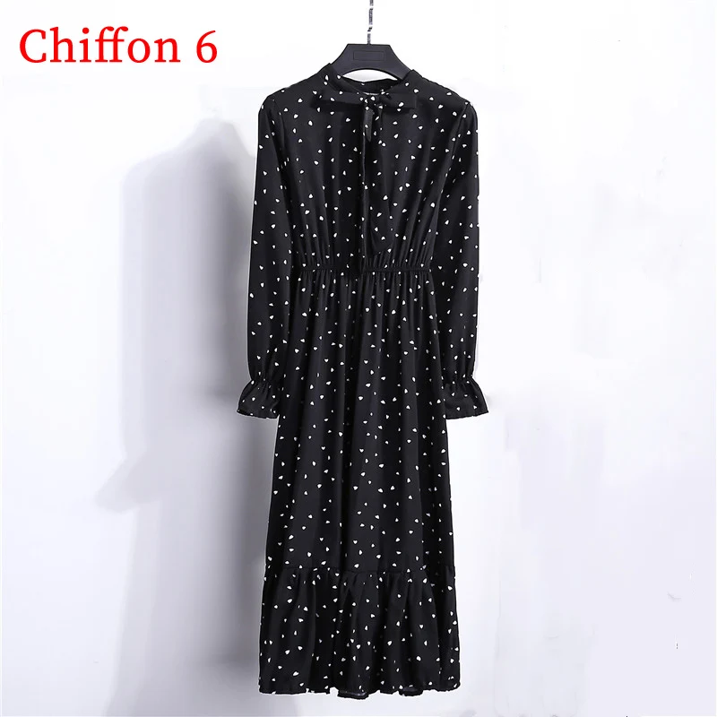 Chiffon 6 Вельветовое зимнее платье для женщин, новинка, винтажное платье миди с цветочным принтом и длинным рукавом, Женские Элегантные платья для вечеринок, женские платья - Цвет: Chiffon 6