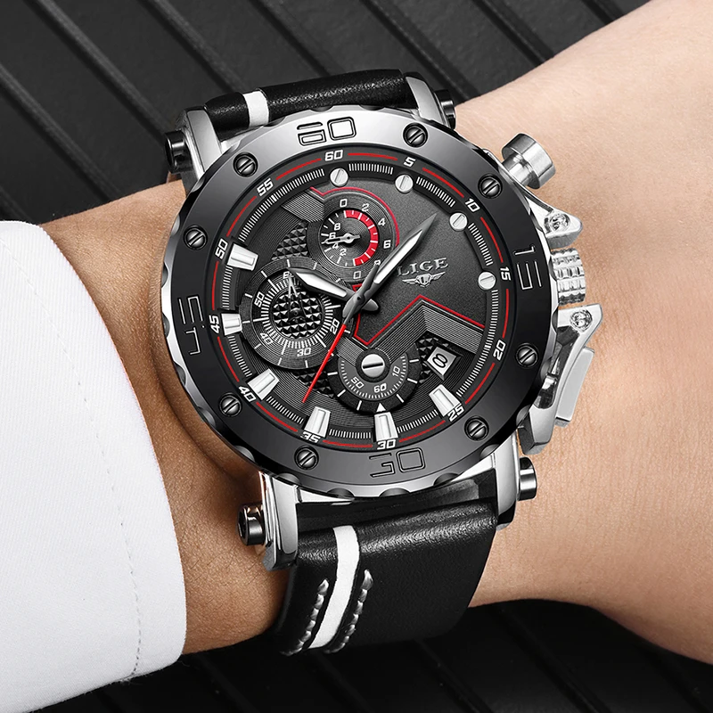Relogio Masculino модные часы мужские LIGE Топ люксовый бренд мужские деловые кожаные военные водонепроницаемые большие часы с циферблатом даты