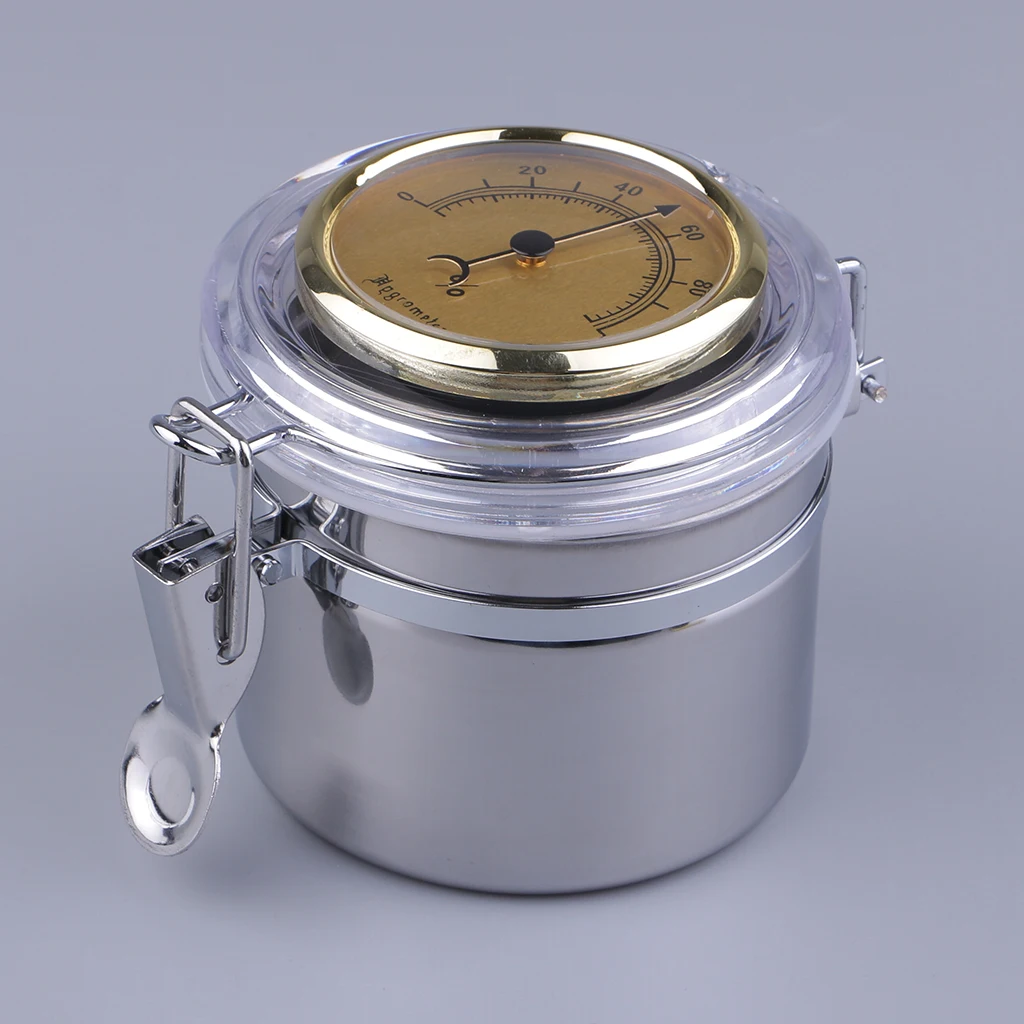 

Professional Stainless Steel Pipe Tobacco Tin Can with Hygrometer & Humidifier