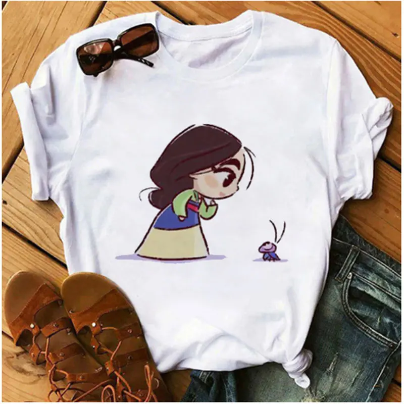 Vogue милой принцессы с забавным мультипликационным принтом Футболка Женская Harajuku