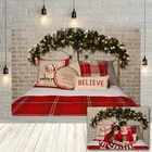 Avezano Счастливого Рождества красная кровать фон для фотостудии кирпичная стена блеск боке Дети Портрет фон Фотофон