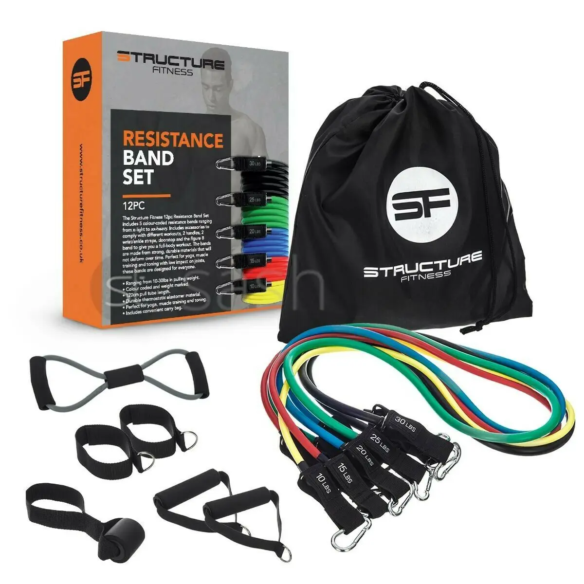 

12Pcs Fitness Latex Resistance Bands Set Training Exercise Yoga Gym Elastic Band