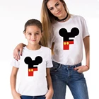 Футболка с изображением Микки Мауса и АБС-букв, летняя модная семейная Одинаковая одежда с коротким рукавом для сестры и брата