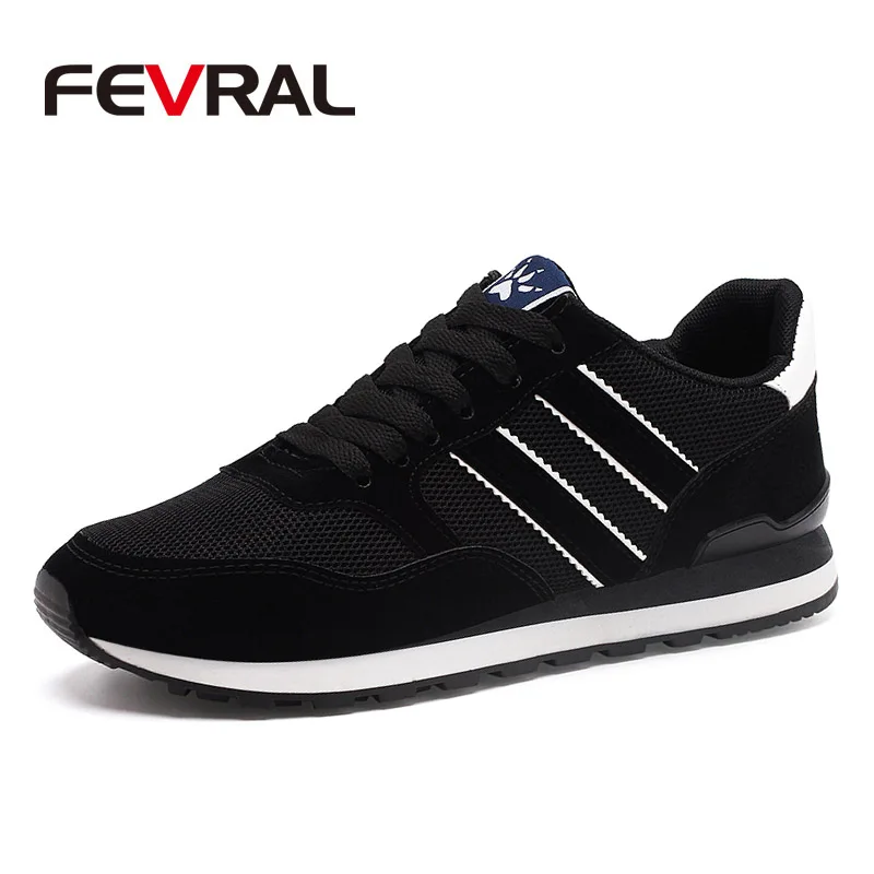 02 Black FEVRAL/мужские кроссовки из натуральной кожи и сетчатого материала; дышащие кроссовки; светильник; уличная прогулочная обувь; сезон весна-лето-осень; повседневная обувь - Цвет: 02 Black