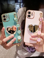 fashion 3d diamondl heart makeup mirror soft case for iphone 11 12 pro max mini 7 8 plus xr x xs se 2020 girl phone cover fundas
