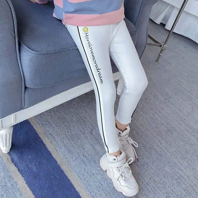 Для подростков с буквенным принтом Леггинсы для девочек кружевным узором в виде