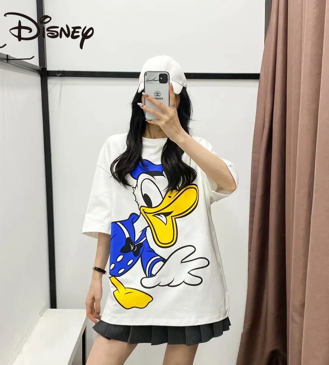 

Disney European and American fashion fashion all-around round collar top Donald duck print loose short sleeve T-shirt show thin
