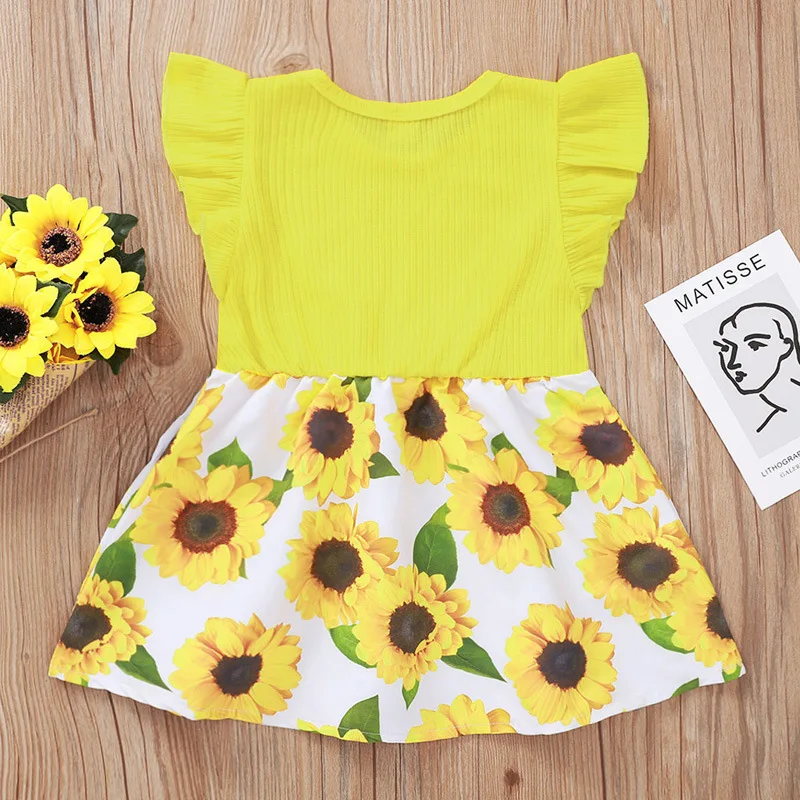 Летняя одежда для детей повседневное желтое красное платье маленьких девочек с