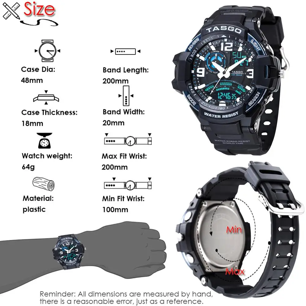 

TASGO Outdoor Sport Digital Watches Men Alarm Clock 3Bar Waterproof Military Watches LED Display Watch Male Relogio Masculino