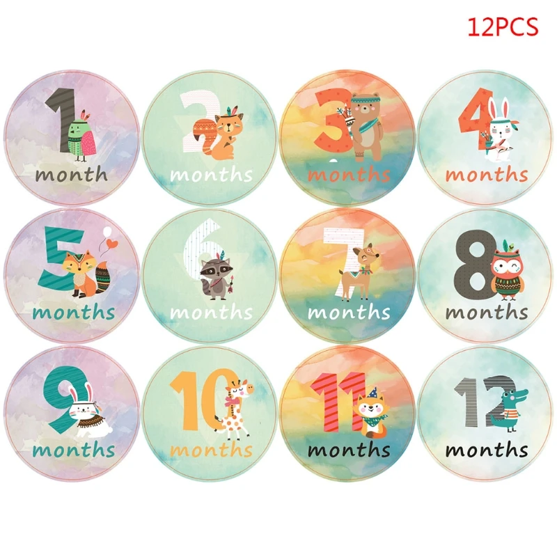

12 12 Pcs/set Pregnant Women Photography Monthly Stickers Fun Lovely Baby Cartoon Girls Boys Month 1-12 Picture Frame Decoration