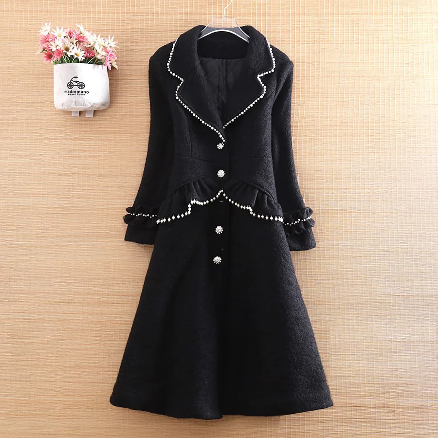 Высококачественное женское плотное пальто с бисером зимнее твидовое винтажное