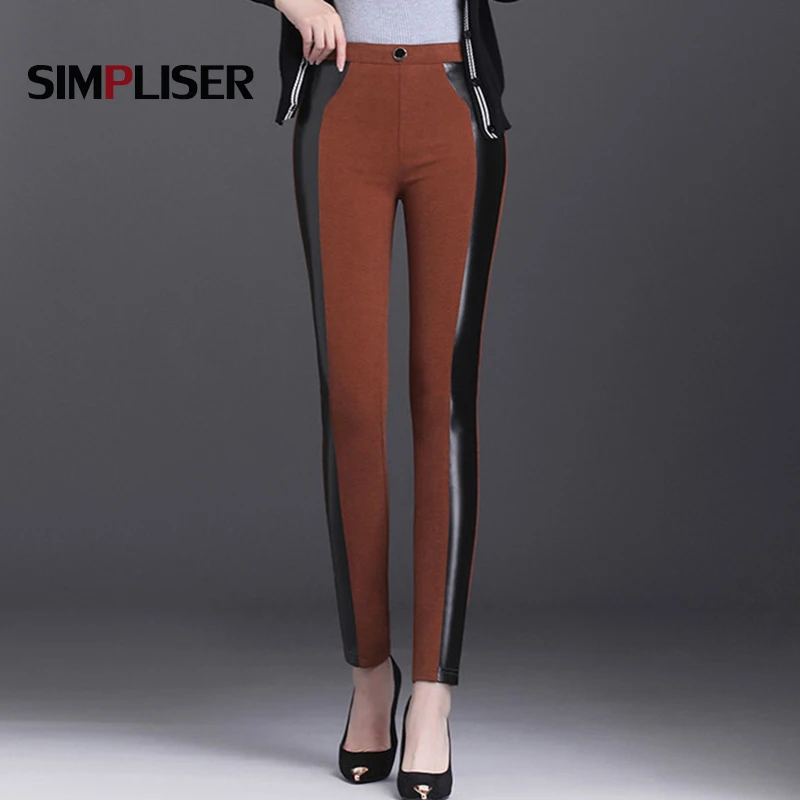 

High Stretch Winter Nylon Pants For Women 2020 Warm Leather Patchwork Trousers Plus Size 5XL 6XL Female Pencil Pants Leggings