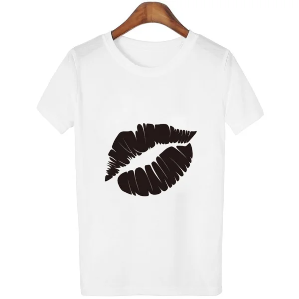 

Women's Black Lip Print Lipstick T Shirt Short Sleeve T-shirt Tops Tees