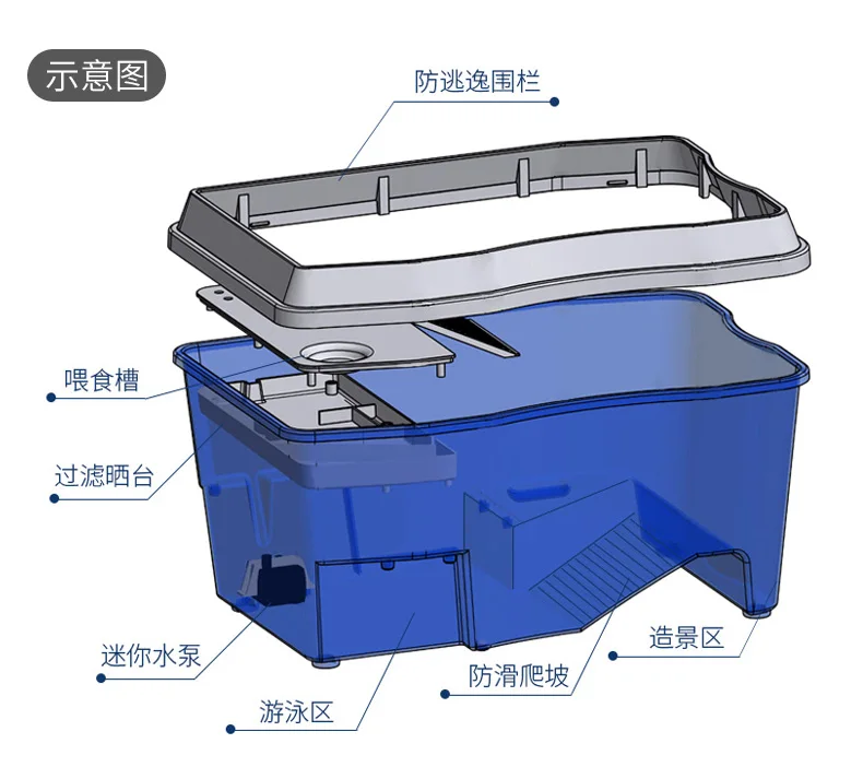 Бак для черепах с сушильной платформой водяной насос анти-побега забор