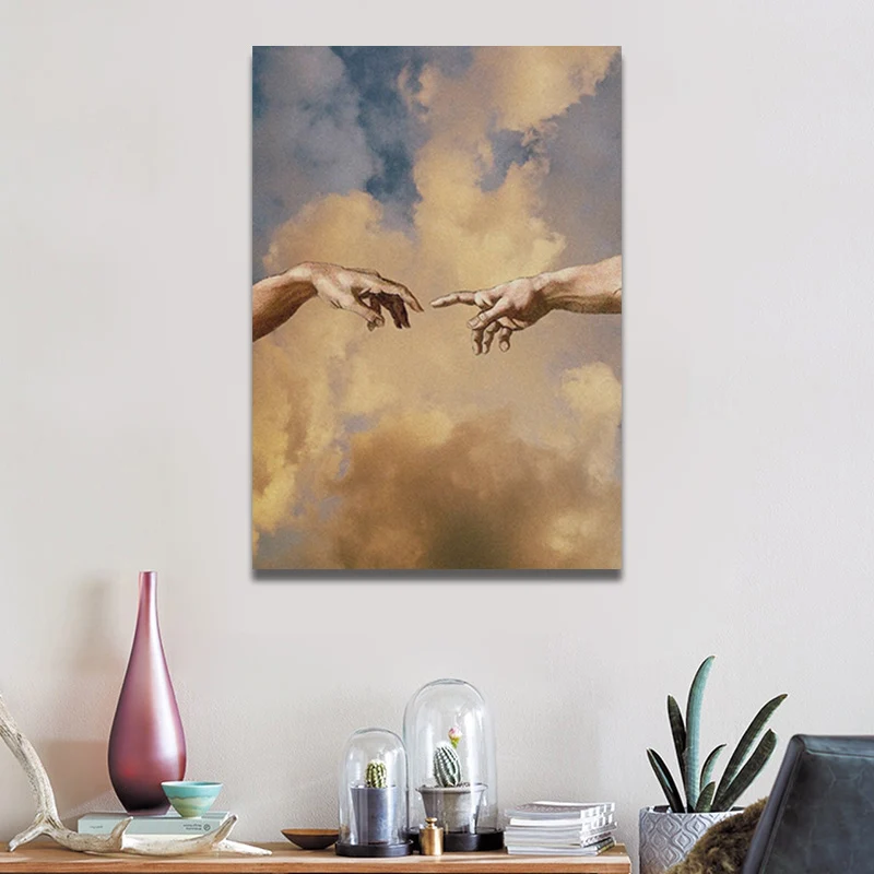 

Creation of adam hands Famous Painting wall Art Framed Wooden Frame =Canvas for Living room home study dorm decoration prints
